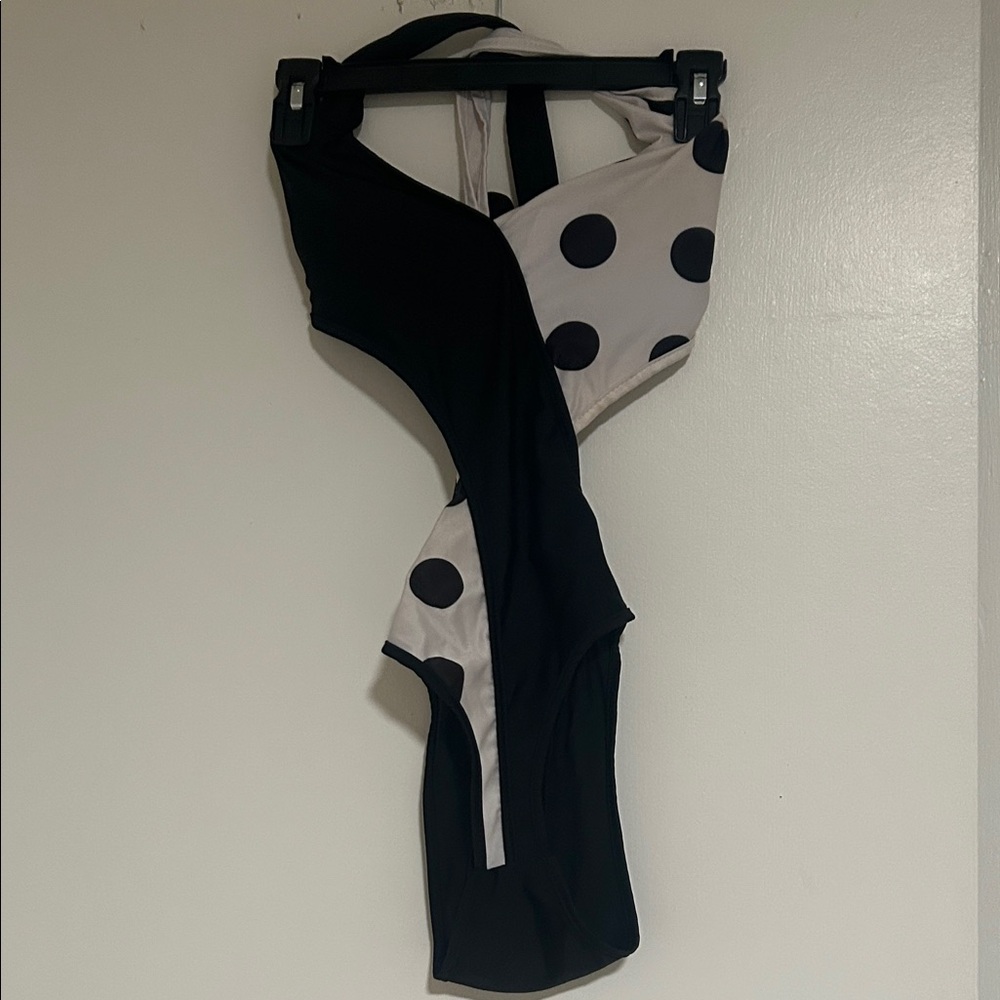 Stylish Black and White Polka Dot Monokini